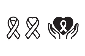 Awareness Ribbon Icons & Support Symbols: Cancer, Charity, and Cause Vector Collection