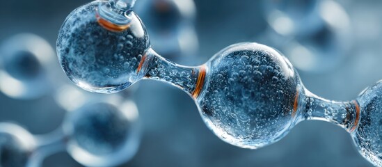 Close-up of interconnected,  transparent spheres,  depicting molecules