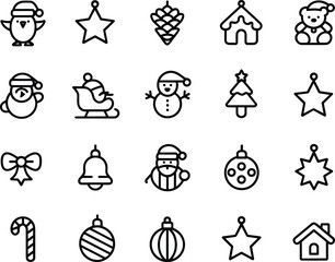 Christmas Icons Penguin Snowman Tree Bell Star Gift Bow Candy Cane Bauble holiday winter