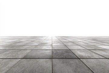 Empty gray tile floor against a bright white background