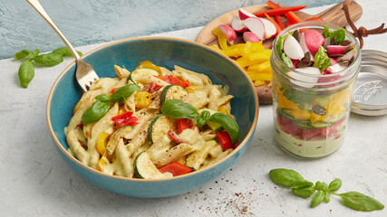 Salad bowl with vegetable pasta