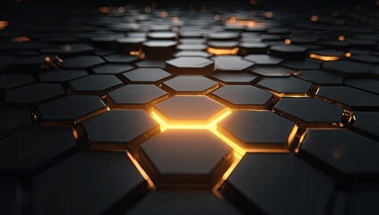 Obraz premium Dark honeycomb pattern with glowing center hexagons