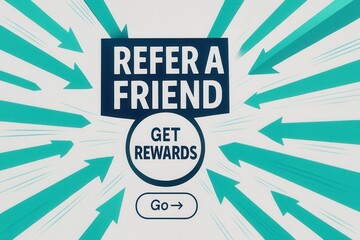 REFER A FRIEND and GET REWARDS promotion banner, dynamic style, appealing retail referral discount offer.
