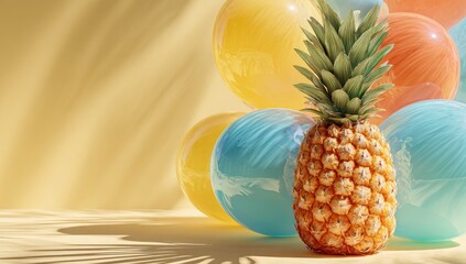 Pineapple amidst pastel balloons