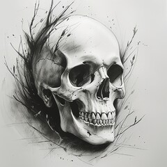 Artistic Human Skull with Branches