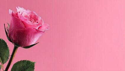 Pink rose close-up on pink backdrop
