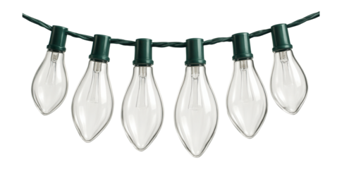 String of clear teardrop bulbs with green wire