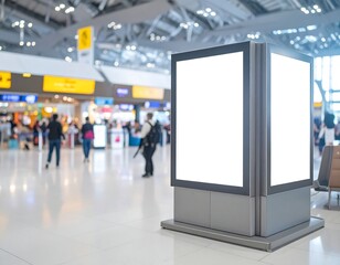 Blank billboard in busy airport terminal (1)