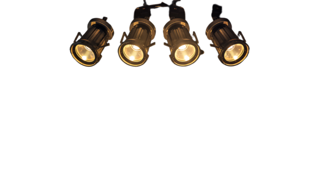 Illuminated Stage Lights Creating Dramatic Atmosphere with Intense Brightness, Transparent background