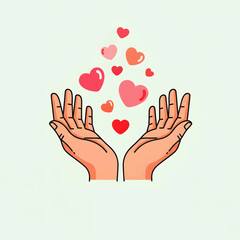 Obraz premium Open hands releasing a stream of floating love hearts, a symbolic representation of giving, charity, compassion and affection