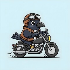 Cartoon Raven Riding a Motorcycle