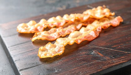 Crispy bacon slices on a wooden board (1)