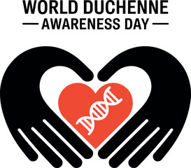 World Duchenne Awareness Day Illustration with Heart and Hands Supporting Genetic Research for Muscular Dystrophy