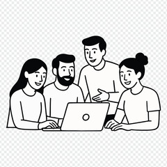 Teamwork and Collaboration Line Art – Business Meeting Around Laptop illustrations