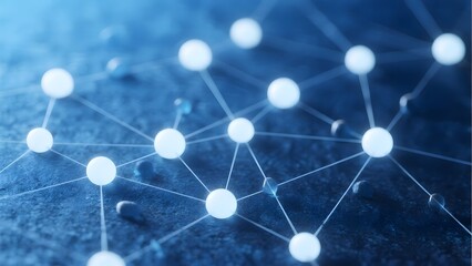 Interconnected Nodes with Glowing Lights on a Blue Background