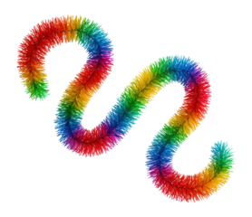 Rainbow tinsel garland with spiral twists and vibrant colors