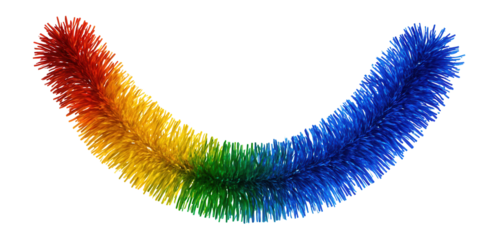 Rainbow tinsel garland with glossy strands and vibrant sheen