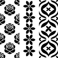 Black and White Floral & Geometric Pattern Set"