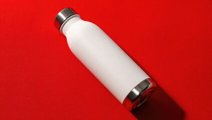 White water bottle on red background