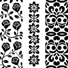 Black and White Floral & Geometric Pattern Set"