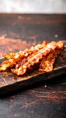 Crispy bacon slices on a wooden board (2)