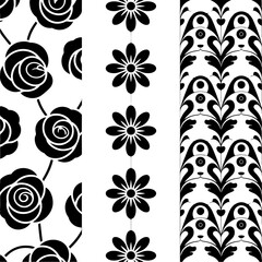 Black and White Floral & Geometric Pattern Set"
