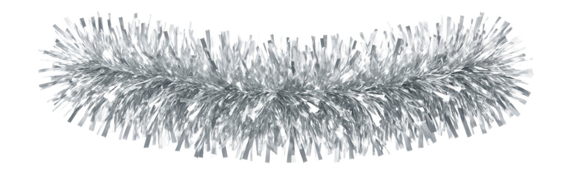 Silver tinsel garland with metallic foil and reflective texture
