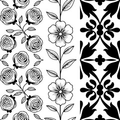 Black and White Floral & Geometric Pattern Set"