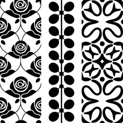 Black and White Floral & Geometric Pattern Set"