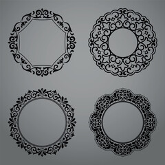 Set of decorative frames Elegant vector element for design in Eastern style, place for text. Floral black and gray borders. Lace illustration for invitations and greeting cards