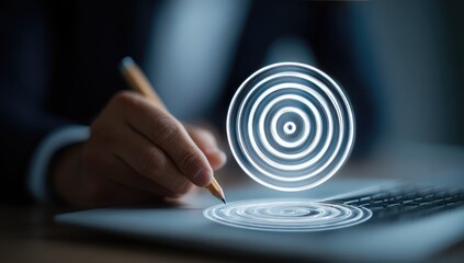 Person with pencil hovering over a target icon on laptop