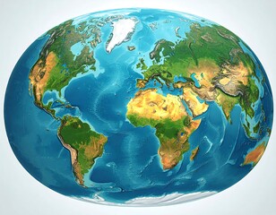 Detailed topographical globe of the earth, showcasing continents, oceans, and landforms in vibrant colors.