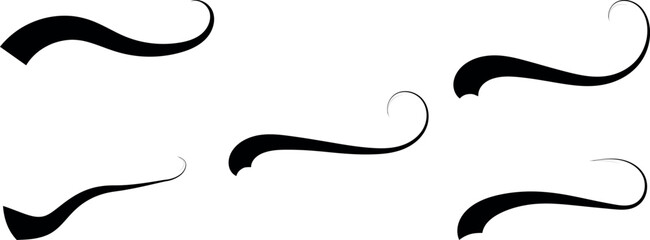 Collection features various abstract black swashes, each uniquely curved and styled on transparent background