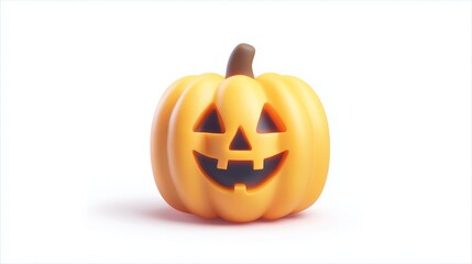 Fototapeta premium 3D jack-o-lantern icon with glowing smile, rounded design, clipart on white background