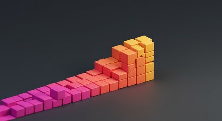 Ascending chart of colorful pixelated blocks representing statistical growth, data visualization, and business analytics progress