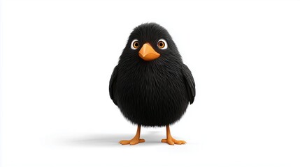 3D raven bird icon with round body, cartoon style, clipart on white background
