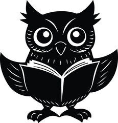 Owl Reading Book Silhouette Illustration for Education and Wisdom Concepts on white background