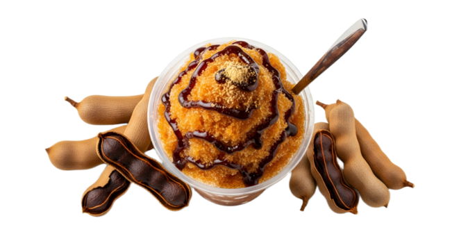 Tamarind Shaved Ice Dessert Isolated on Transparent Background. Thai food