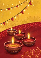 Creative Diwali background illustration, Diwali decorative diya illustration, Happy Diwali post design, Diwali or Dipavali festival, Colorful happy Diwali social media post	