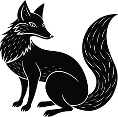 Elegant Black Fox Illustration with Intricate Details and a White Background