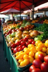 Sun-Drenched Farmers Market Bounty Colorful Fruits and Vegetables Ready for Purchase