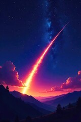 Breathtaking Night Sky Meteor Shower Vibrant Streaking Meteor and Luminous Trail Across a Starry Expanse. Perfect for Hope, Dreams, and Wishes. Ideal for Wallpaper and Inspiring Designs.