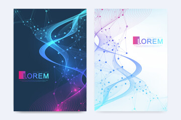 Modern medical or health care vector template for brochure or cover with abstract molecular structure, layout brochure, flyer, placard, poster, book cover design.