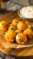 Crispy cheese balls on parchment paper