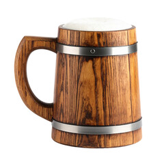 Wooden beer mug isolated on white and transparent background