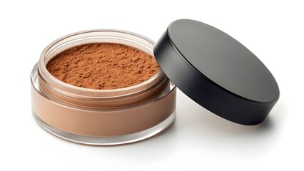 Realistic Loose Mineral Bronzer Jar Mockup with Blank No Label Packaging and Warm Brown Powder, Minimalist Cosmetic Design for Professional Makeup Branding and Showcase
