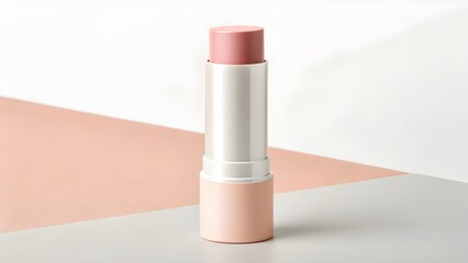 Realistic Cream Blush Stick Mockup with Blank No Label Packaging and Soft Pink Swatch, Minimalist Cosmetic Design for Professional Makeup Branding and Product Showcase