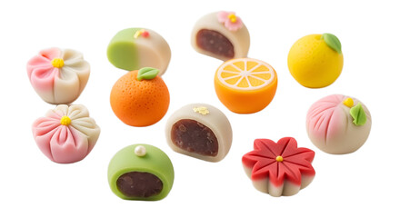 Colorful Wagashi Isolated on Transparent Background. Japanese food