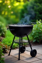 Classic Black Charcoal Grill Ready for Outdoor Cooking ? Perfect Backyard BBQ for Summer Fun, Featuring Ample Cooking Space and Charcoal Grate for Burgers and Hot Dogs.