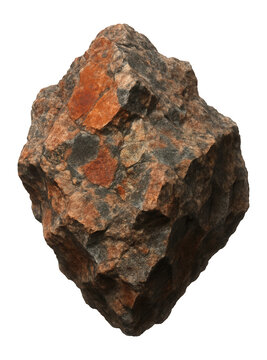 Irregularly shaped breccia rock with a rough surface and mixed hues